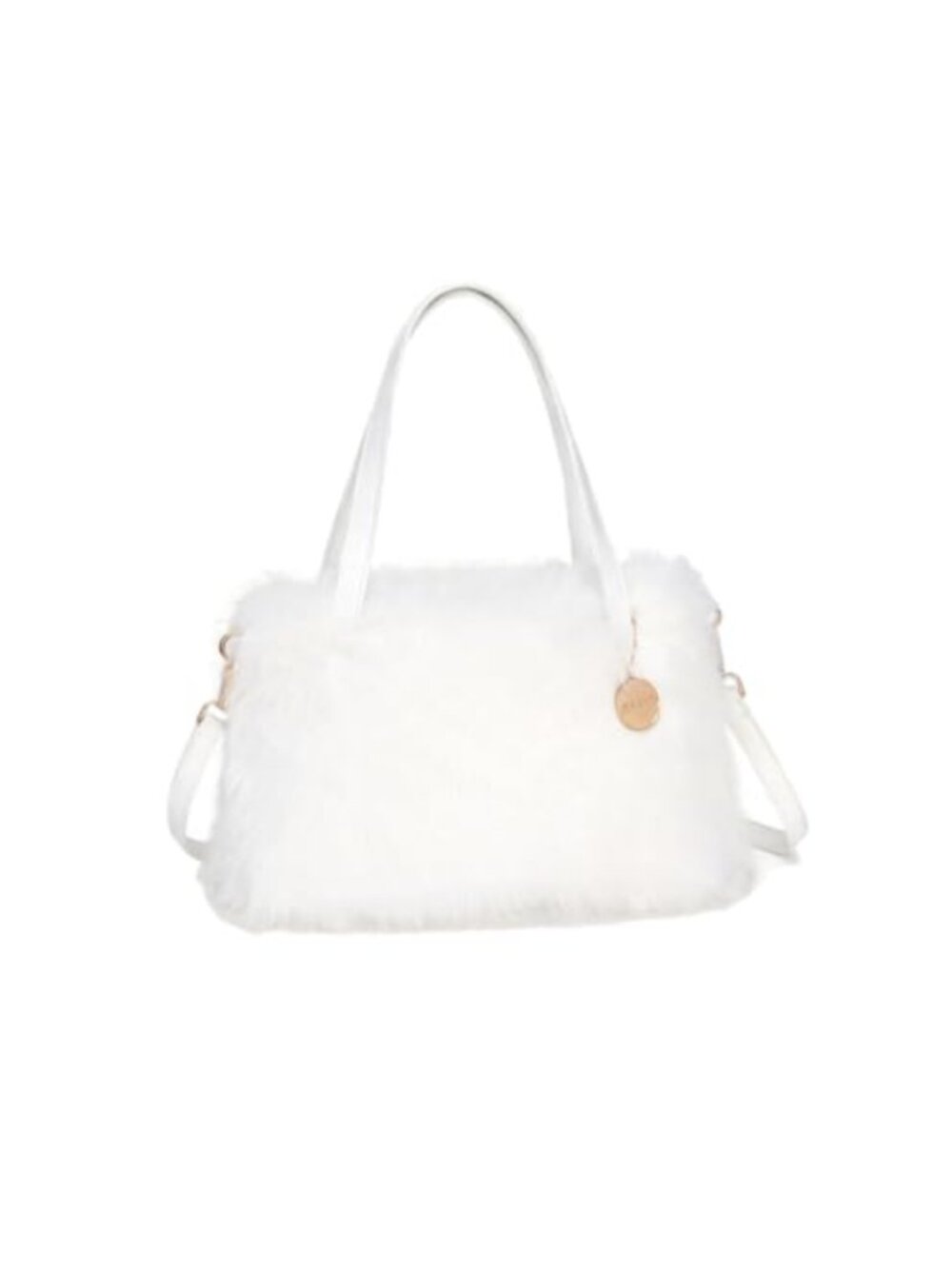 Faux Fox Fur Crossbody Purse with PU Leather Handles, Removable Strap, Clutch
